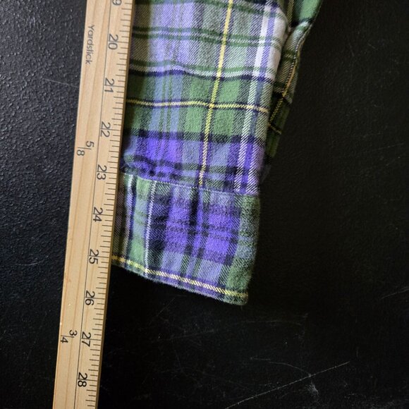 Lands End Mens Slim Fit Plaid Flannel Button-Up Shirt 16-16.5 L Green & Purple O - Picture 10 of 11